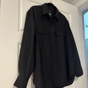 Gap Women's Utility Long Sleeve Big Shirt in Black Size S Petite